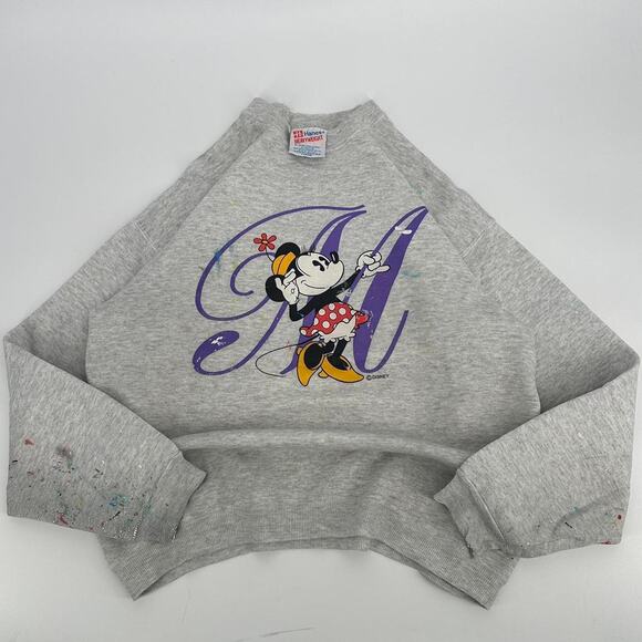Vintage 1990s woman’s Mini Mouse Paint Splatter Sweatshirt gray faded large - Picture 1 of 6